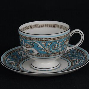 Wedgwood Turquoise Florentine Tea Cup & Saucer Leigh Shape